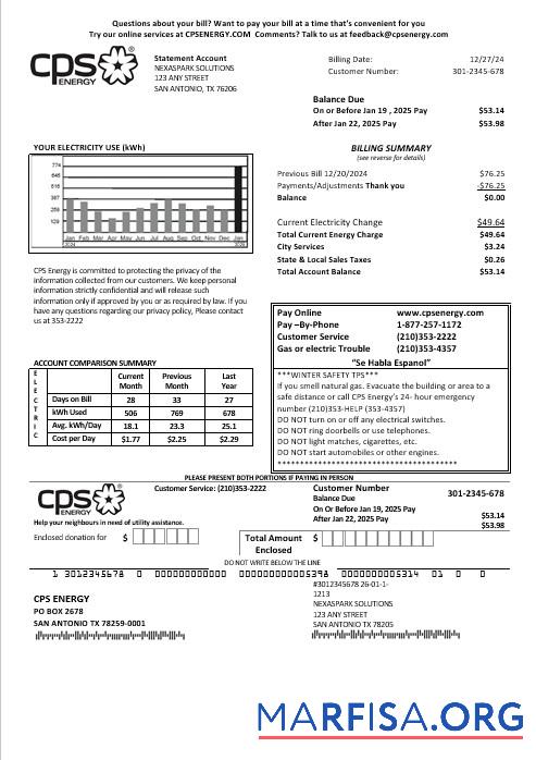 Realistic USA CPS ENERGY sample